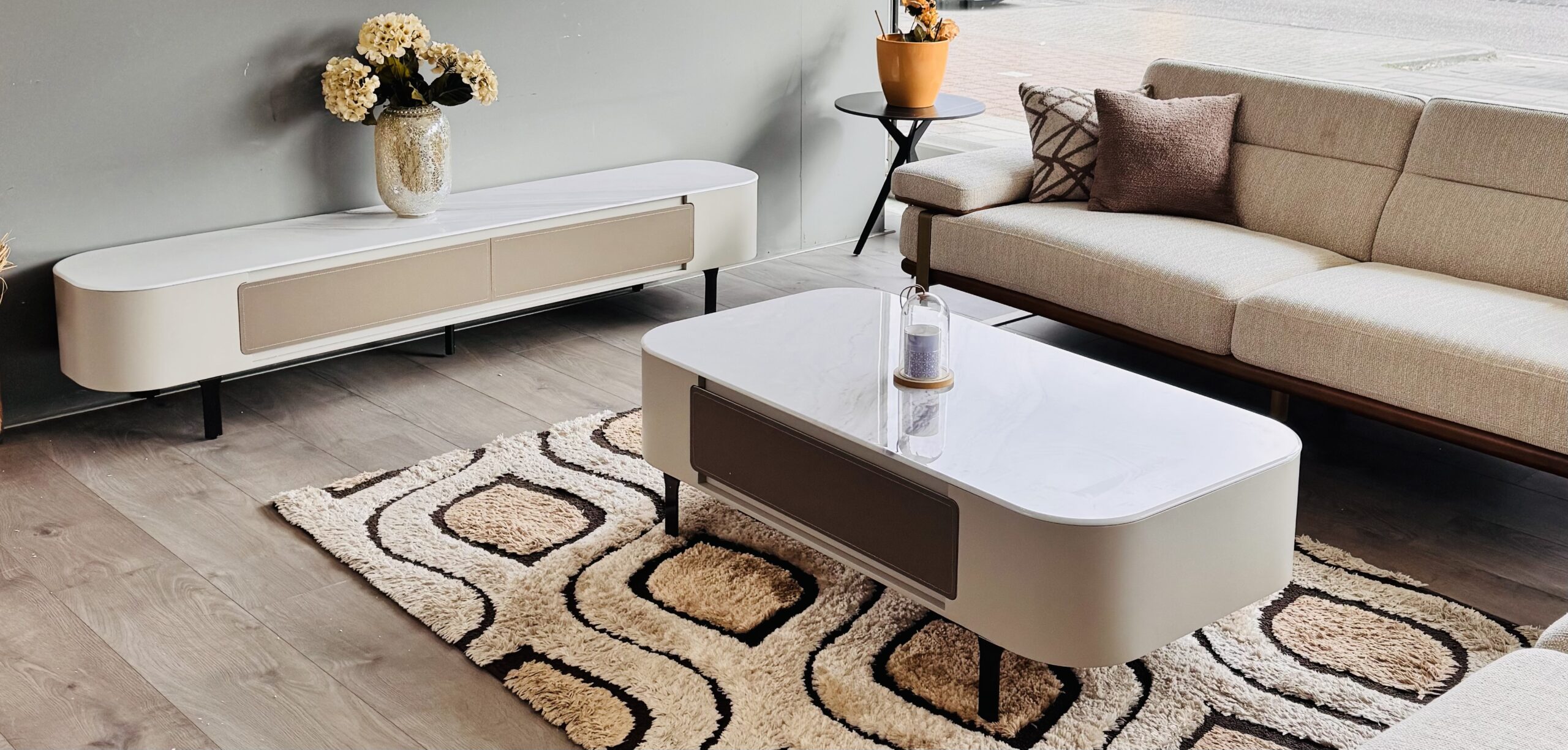 TV-meubel Kast en Salontafel Bianca Wit Marmerlook 2-delig - Afbeelding 2