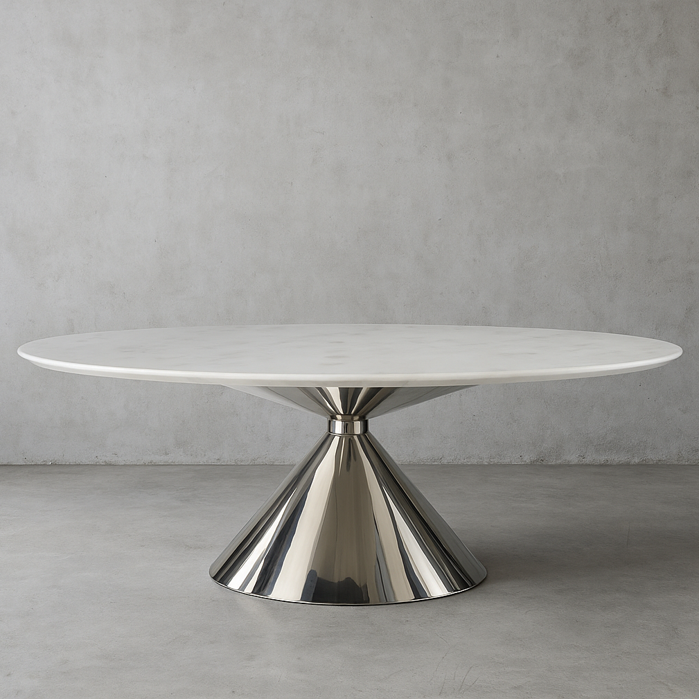 Marmeren Eettafel Montana Rond Wit Hoogglans met Chroom - Afbeelding 2