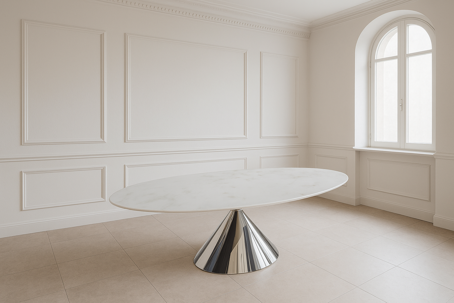 Marmeren Eettafel Montana Rond Wit Hoogglans met Chroom - Afbeelding 4