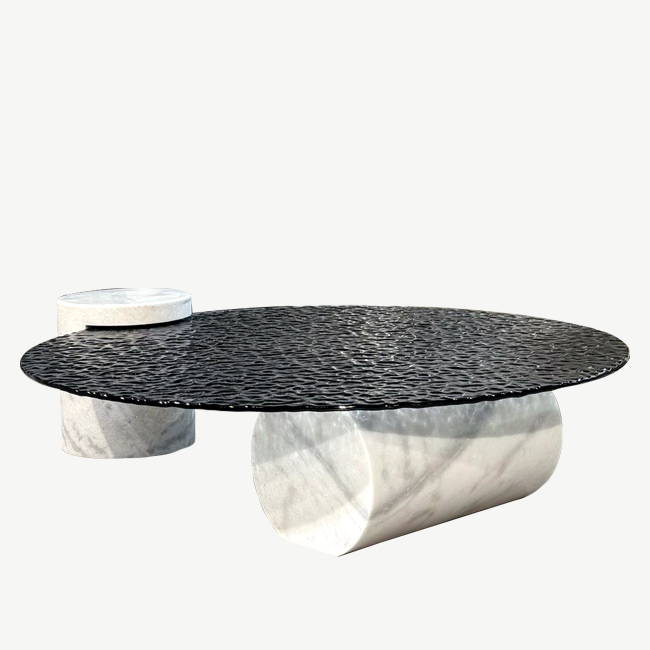 Marmeren Salontafel Luca Rond Grijs-Wit - Afbeelding 3