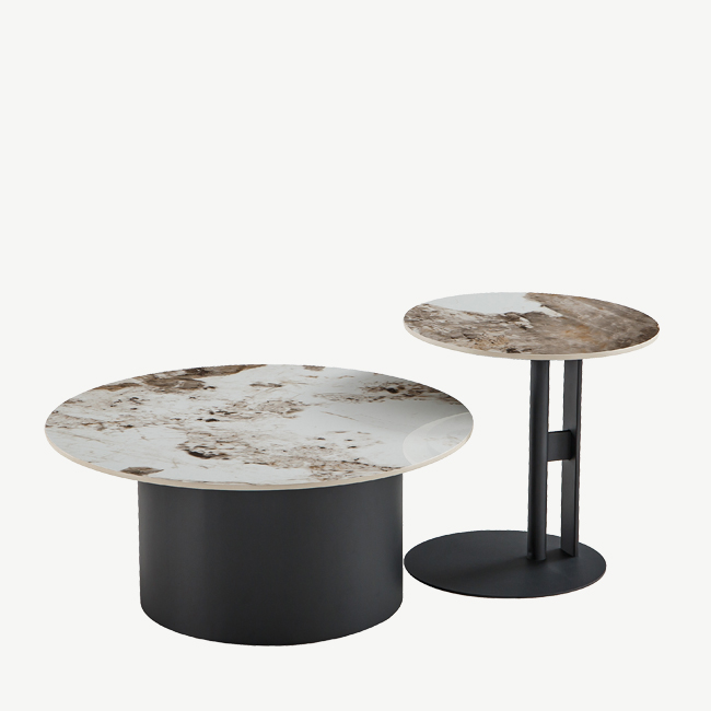 Marmeren Salontafels Toni Rond Set van 2 Beige - Afbeelding 3