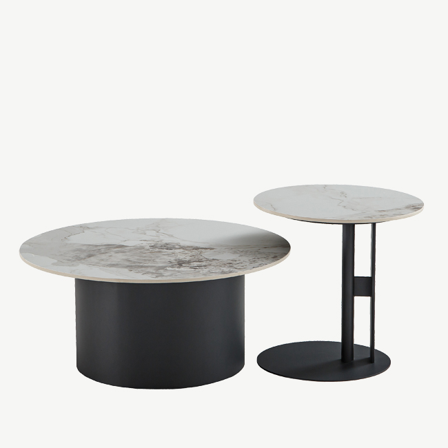Marmeren Salontafel Toni Rond Wit Grijs Set van 2 - Afbeelding 3