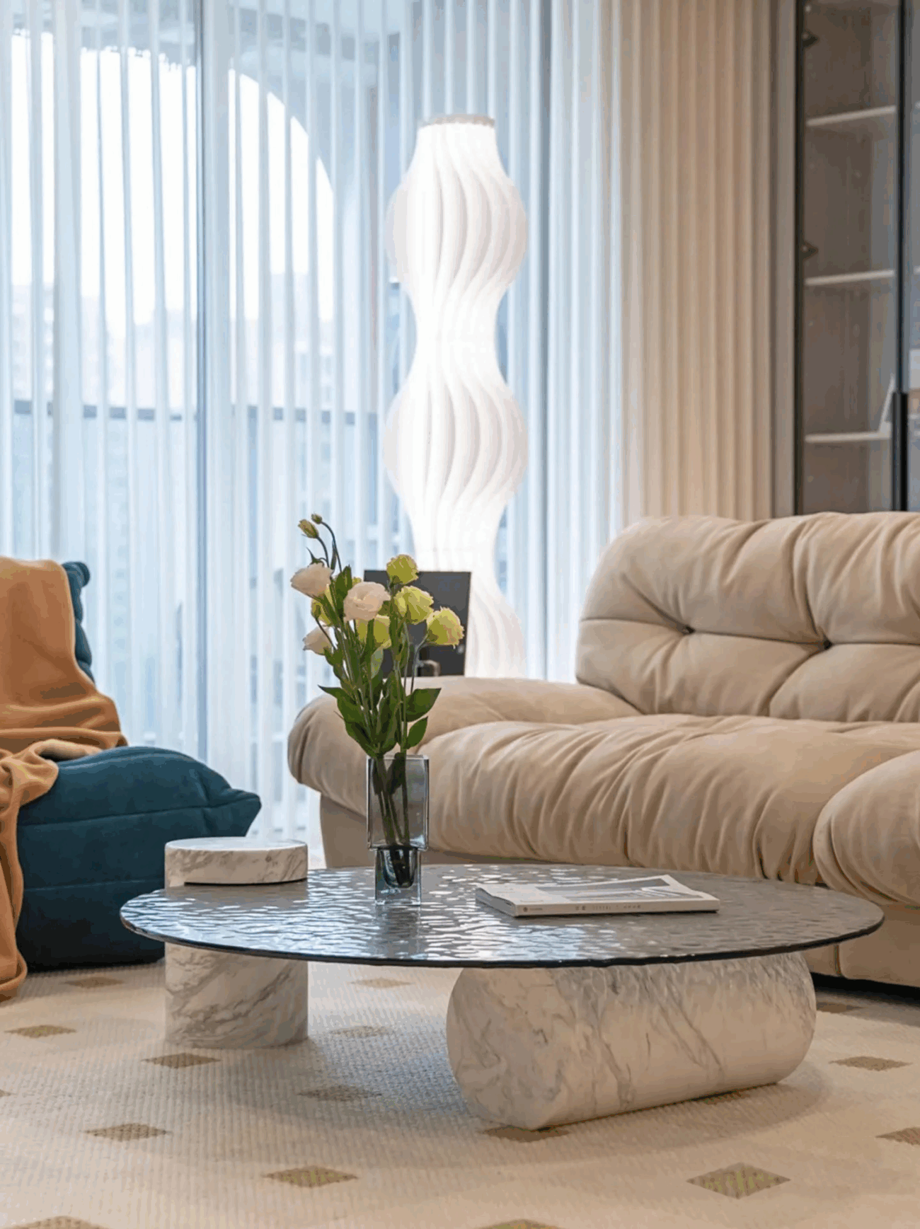 Marmeren Salontafel Luca Rond Grijs-Wit - Afbeelding 2