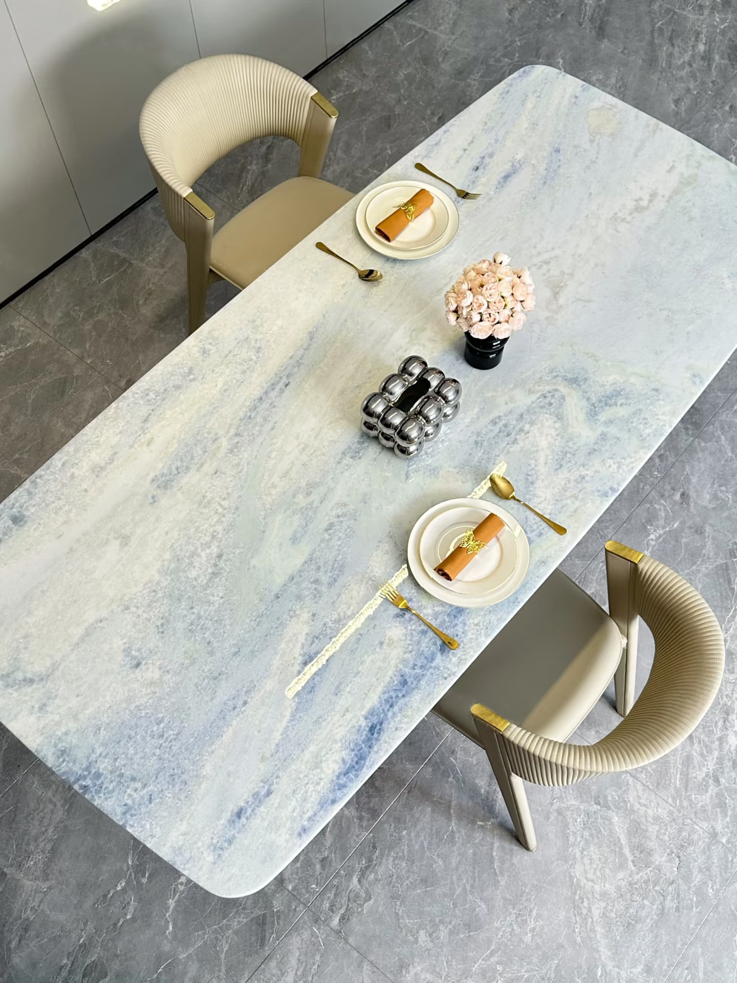 Marmeren Eettafel Silvia Rechthoekig Blauw Grijs - Afbeelding 2